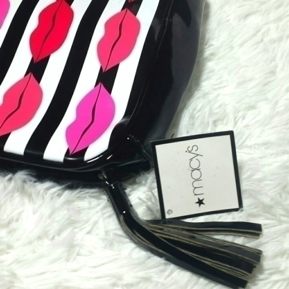 Macy's Stripe Lips Print Bi-Fold Cosmetic Bag